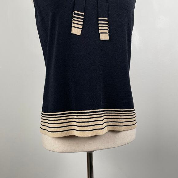 Vintage Jones NY Tie Neck Knit Sleeveless Sweater Top Black Retro Striped Vest M - Picture 7 of 10